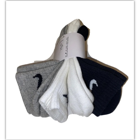 Nike Everyday Crew Socks 3 Pair Men 8-12 Wmn 10-13 Gray White Black Logo Cushion - Picture 7 of 12